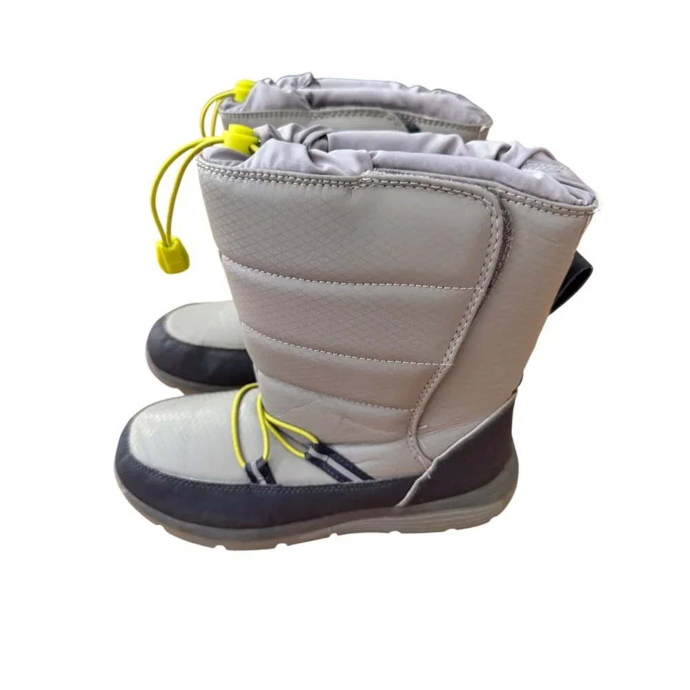 Youth Gray Winter‎ Snow Boots Neon Yellow Drawstring Insulated Size US 3M